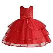 Rrunsv Baby Girl Dress Toddler Girl Summer Short Sleeve Tutu Party Wedding Birthday Dresses Red,130